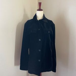 Made in Italy Black Velvet Full Button Down Shirt Jacket Shacket